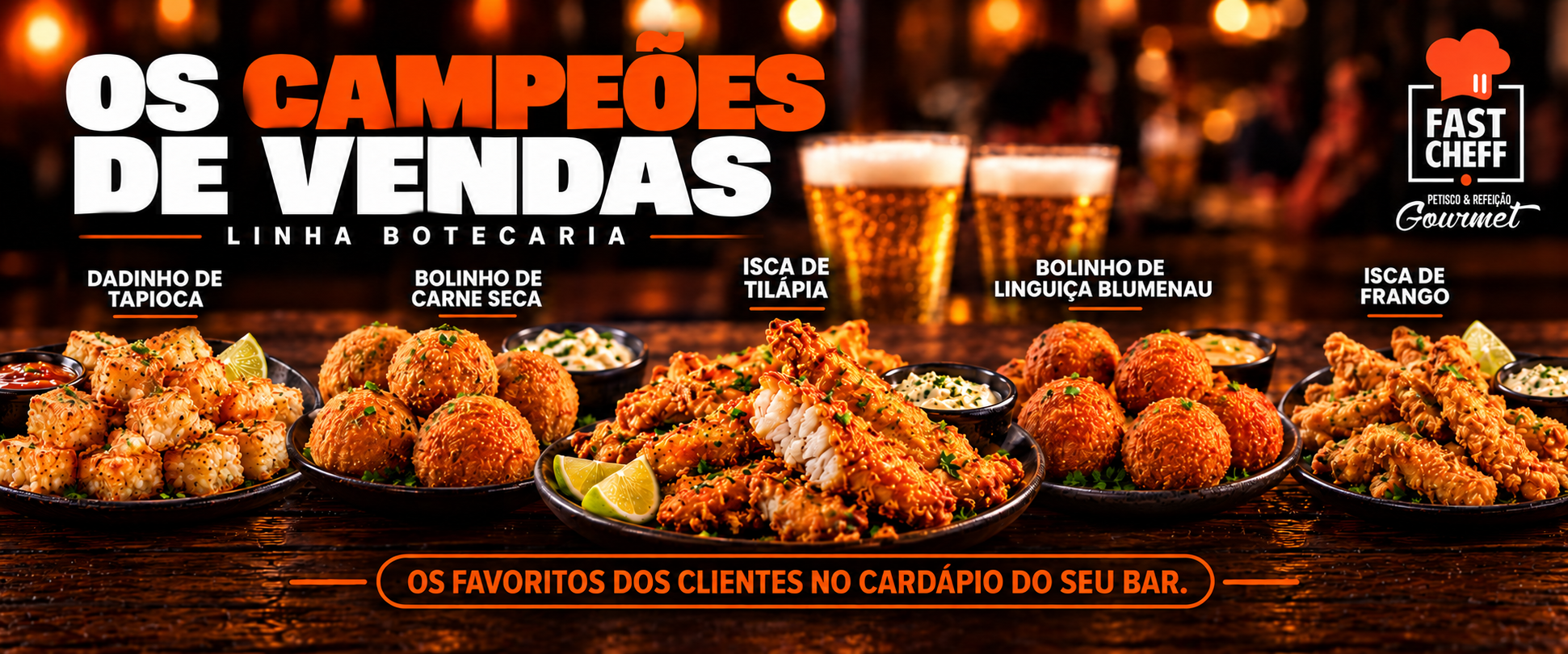 Banner gastronômico com bolinhos dourados